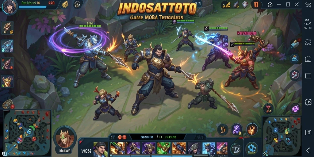Tangkapan layar <strong>INDOSATTOTO</strong> menampilkan pertarungan tim yang seru di arena.