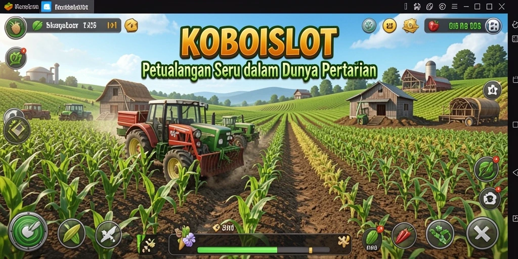 Screenshot gameplay KOBOISLOT menunjukkan pertanian yang subur dan berwarna.