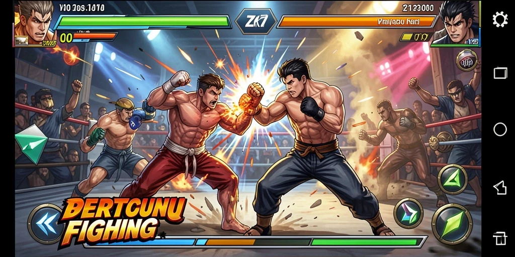 Tampilan gameplay ZK7 yang menegangkan di arena pertarungan.